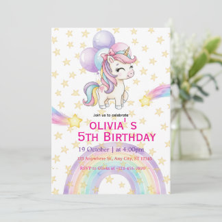 Unicorn Birthday Invitation | Pastel Rainbow Party Kaart