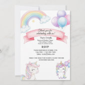 Unicorn Birthday Invitation | Pastel Rainbow Party Kaart (Achterkant)