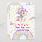 Unicorn Birthday Invitation | Pastel Rainbow Party Kaart (Voorkant / Achterkant)