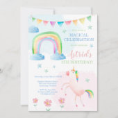 Unicorn Birthday Invitation, Rainbow Invitation Kaart (Voorkant)