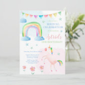 Unicorn Birthday Invitation, Rainbow Invitation Kaart (Staand voorkant)