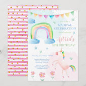 Unicorn Birthday Invitation, Rainbow Invitation Kaart (Voorkant / Achterkant)