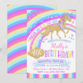 Unicorn Birthday Invitation Rainbow Invite Kaart (Voorkant / Achterkant)