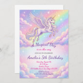 Unicorn Birthday Invitation Rainbow Unicorn Party Kaart (Voorkant / Achterkant)