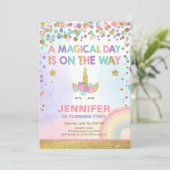 Unicorn Birthday Invitation roze Gold Magical Kaart (Staand voorkant)