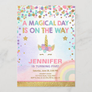 Unicorn Birthday Invitation roze Gold Magical Kaart