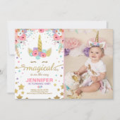 Unicorn Birthday Invitation roze Gold Magical Kaart (Voorkant)