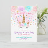 Unicorn Birthday Invitation roze Gold Magical Kaart (Staand voorkant)