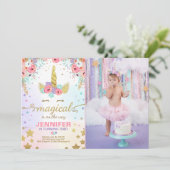 Unicorn Birthday Invitation roze Gold Magical Kaart (Staand voorkant)
