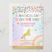 Unicorn Birthday Invitation roze Gold Magical Kaart (Voorkant)