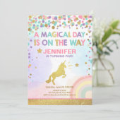 Unicorn Birthday Invitation roze Gold Magical Kaart (Staand voorkant)
