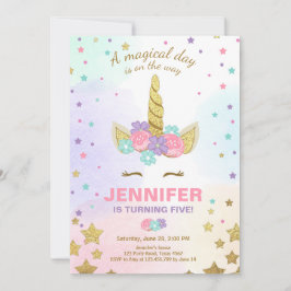 Unicorn Birthday Invitation roze Gold Magical Kaart