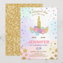 Unicorn Birthday Invitation roze Gold Magical