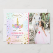 Unicorn Birthday Invitation roze Gold Magical Kaart (Voorkant)