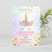 Unicorn Birthday Invitation roze Gold Magical Kaart (Staand voorkant)