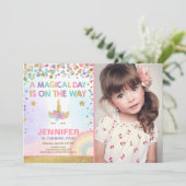 Unicorn Birthday Invitation roze Gold Magical Kaart (Staand voorkant)