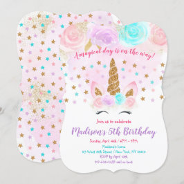 Unicorn Birthday Invitation roze Gold Magical Kaart