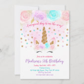 Unicorn Birthday Invitation roze Gold Magical Kaart (Voorkant)