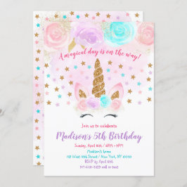 Unicorn Birthday Invitation roze Gold Magical Kaart