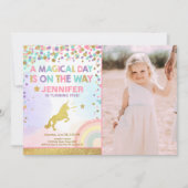 Unicorn Birthday Invitation roze Gold Magical Kaart (Voorkant)
