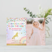 Unicorn Birthday Invitation roze Gold Magical Kaart (Staand voorkant)