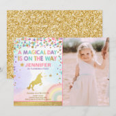 Unicorn Birthday Invitation roze Gold Magical Kaart (Voorkant / Achterkant)