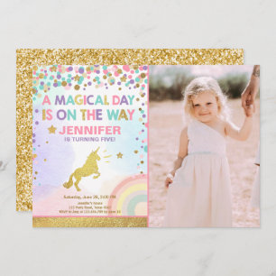 Unicorn Birthday Invitation roze Gold Magical Kaart