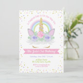 Unicorn Birthday Invitation roze & Paarse regenboo Kaart (Staand voorkant)