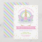 Unicorn Birthday Invitation roze & Paarse regenboo Kaart (Voorkant / Achterkant)