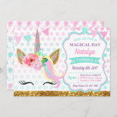 Unicorn Birthday Invitation Sparkle Kaart (Voorkant / Achterkant)