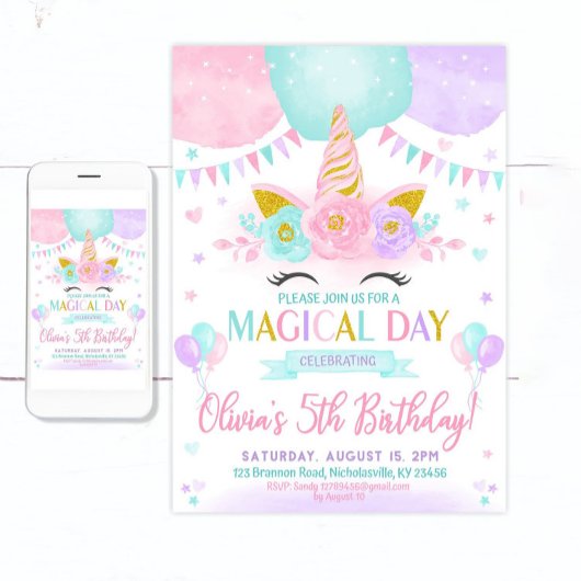 Unicorn Birthday Invitation, Unicorn Invitation Kaart