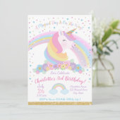 Unicorn Birthday Invitation, Unicorn Party Invite Kaart (Staand voorkant)