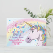 Unicorn Birthday Invitation, Unicorn Party Invite Kaart (Staand voorkant)