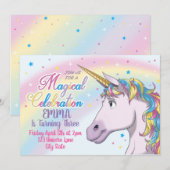 Unicorn Birthday Invitation, Unicorn Party Invite Kaart (Voorkant / Achterkant)