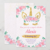 Unicorn Birthday Invitation, Unicorn Party Invite Kaart (Voorkant / Achterkant)