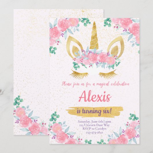 Unicorn Birthday Invitation, Unicorn Party Invite Kaart (Voorkant / Achterkant)
