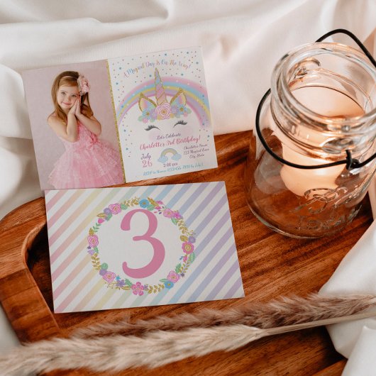 Unicorn Birthday Invitation, Unicorn Party Invite Kaart