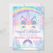 Unicorn Birthday Invitation, Unicorn Party Invite Kaart (Voorkant)