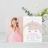 Unicorn Birthday Invitation, Unicorn Party Invite Kaart (Staand voorkant)