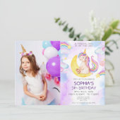 Unicorn Birthday Invitation, Unicorn Party Kaart (Staand voorkant)