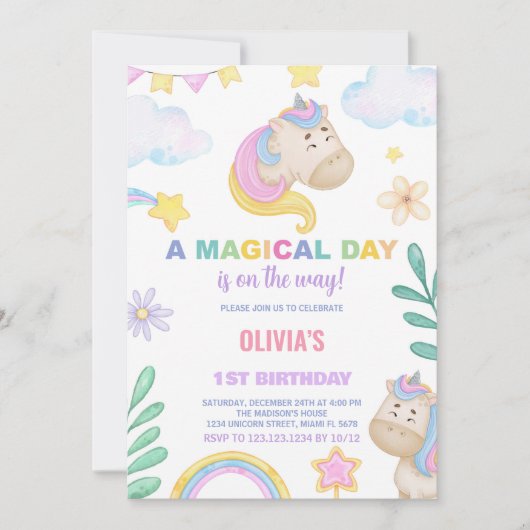 Unicorn Birthday Invitations Kaart (Voorkant)