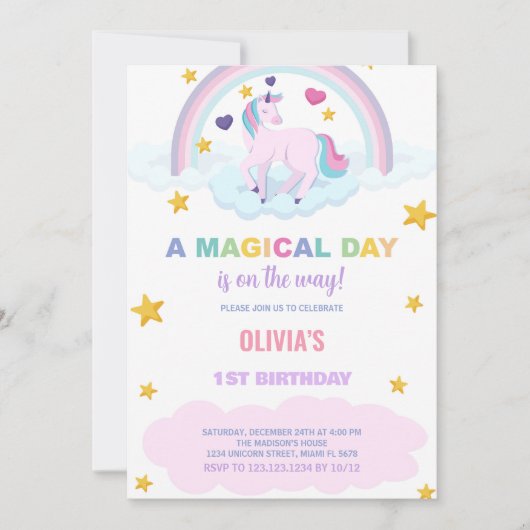 Unicorn Birthday Invitations Kaart (Voorkant)