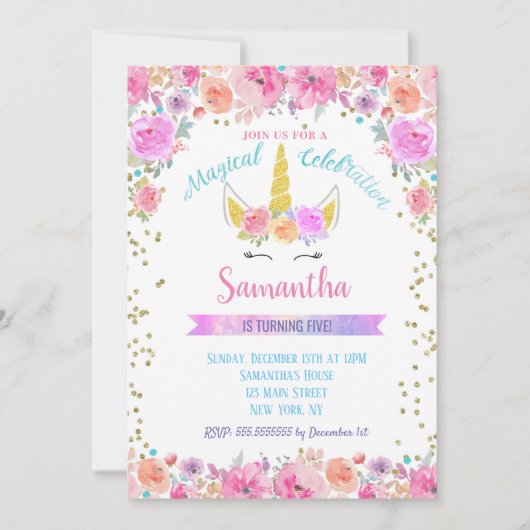 Unicorn Birthday Invitations Kaart (Voorkant)
