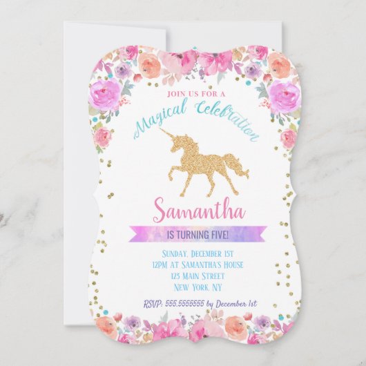 Unicorn Birthday Invitations Kaart (Voorkant)