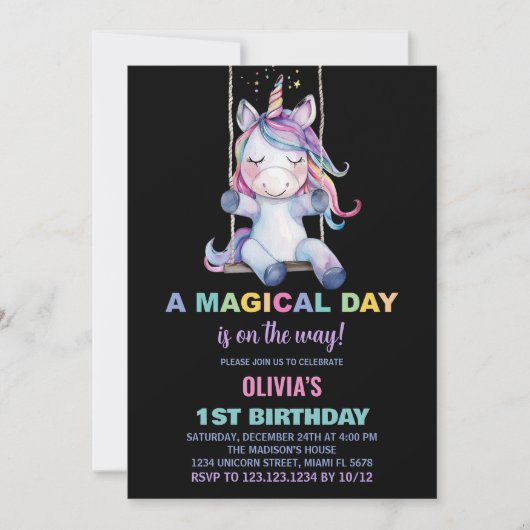 Unicorn Birthday Invitations Kaart (Voorkant)