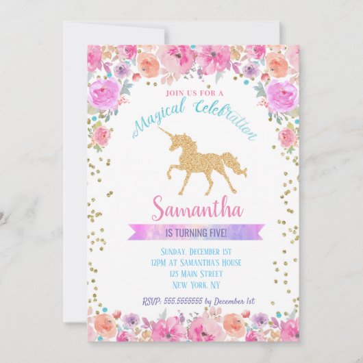 Unicorn Birthday Invitations Kaart (Voorkant)