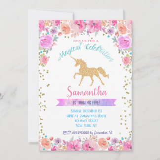 Unicorn Birthday Invitations Kaart
