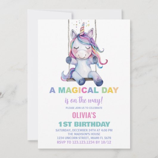 Unicorn Birthday Invitations Kaart (Voorkant)
