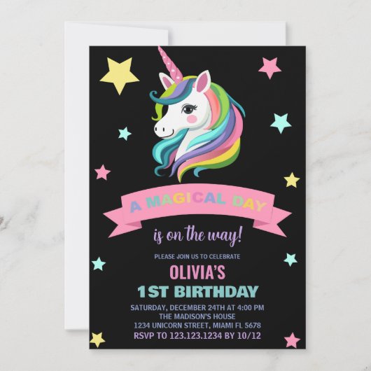 Unicorn Birthday Invitations Kaart (Voorkant)