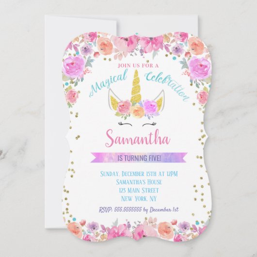 Unicorn Birthday Invitations Kaart (Voorkant)